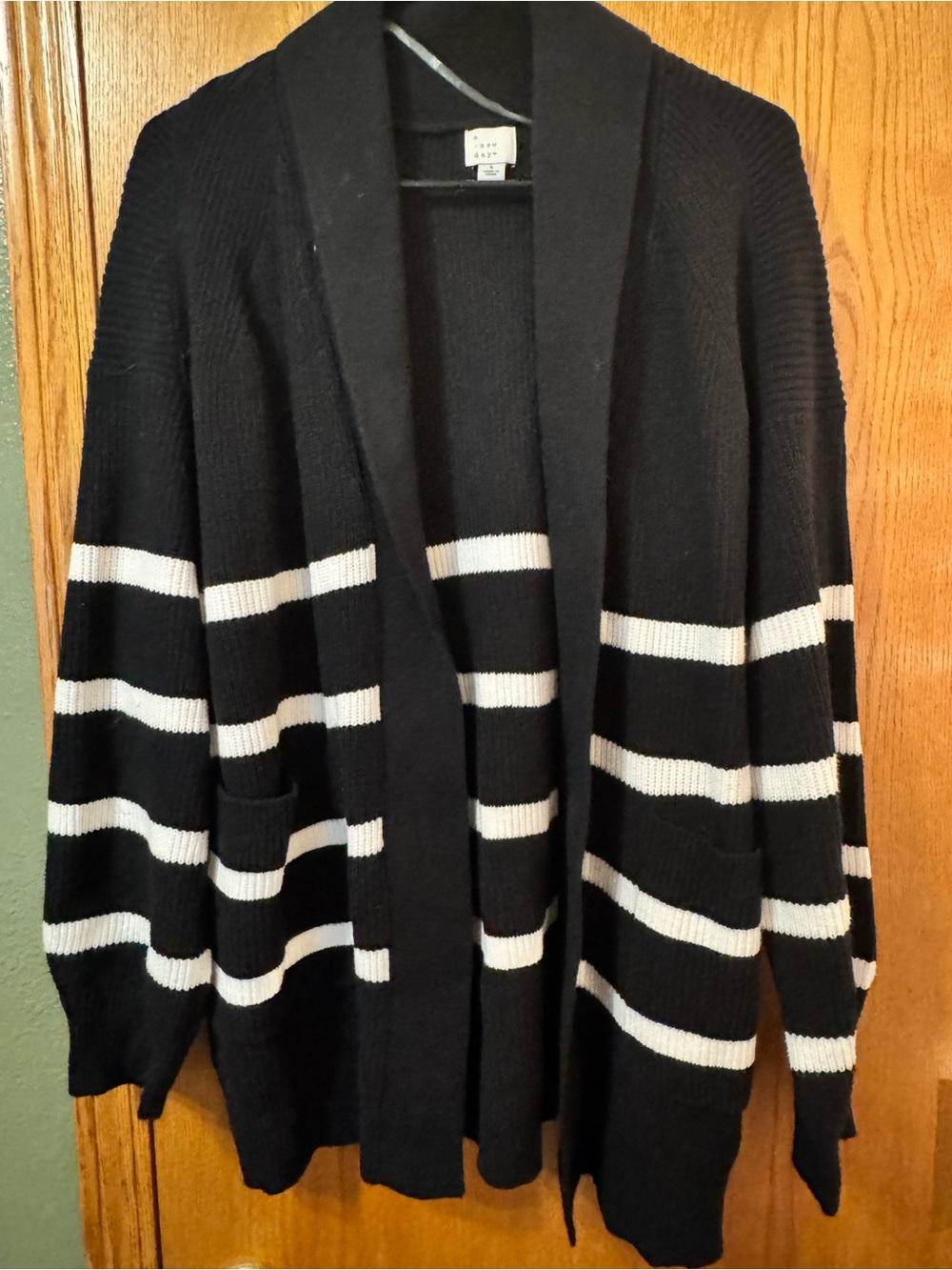 a new day Black and White Striped Open-Front Cardigan